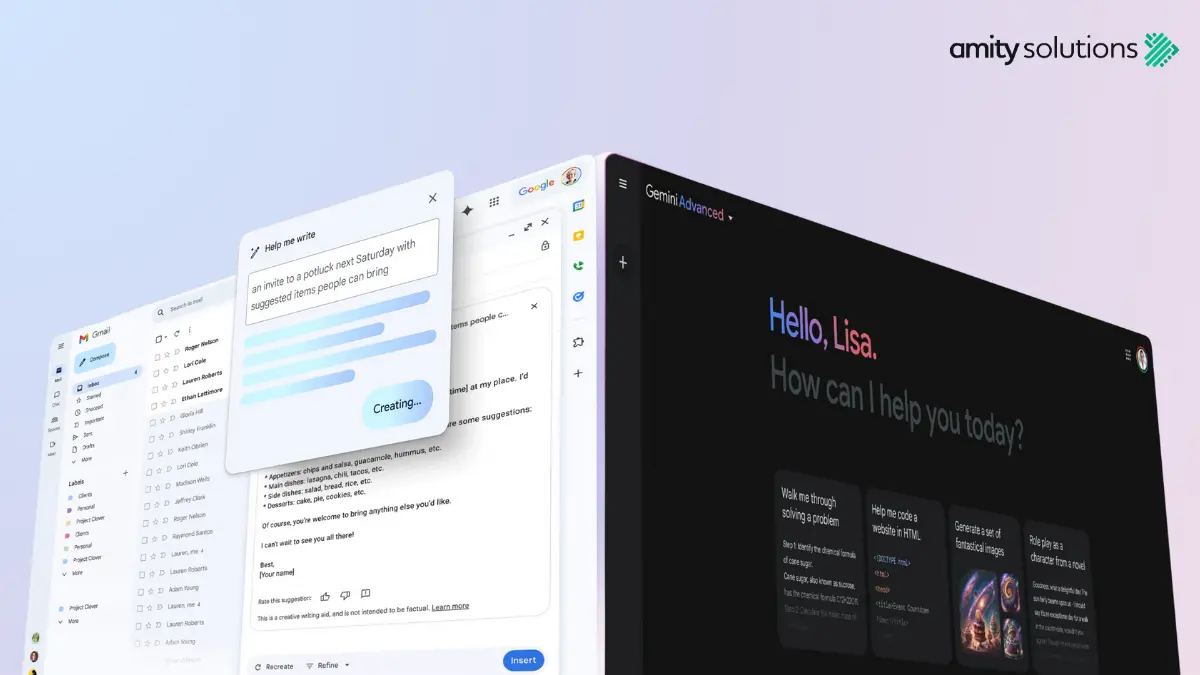 two screens of Gemini Ai and G mail interface